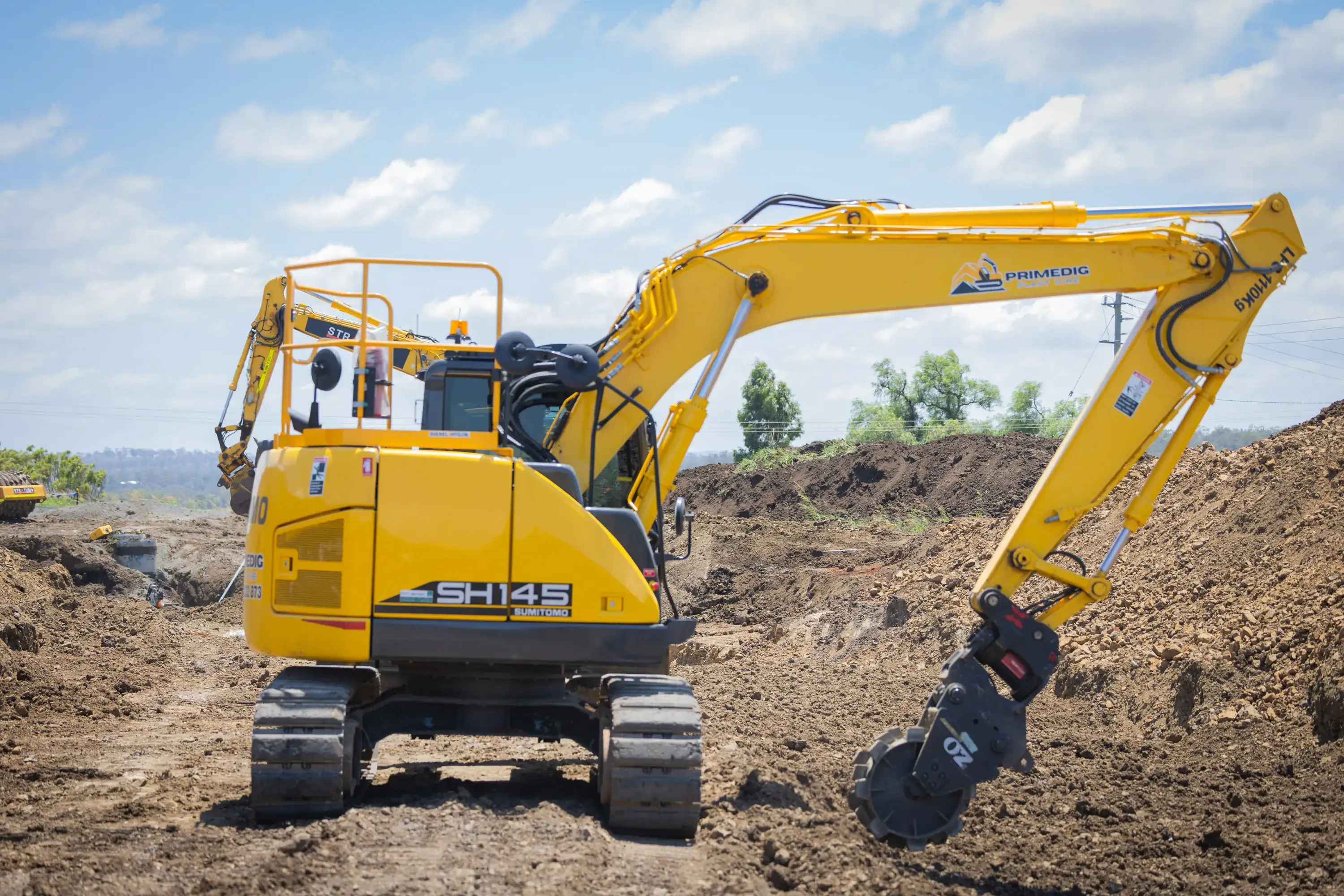 Sumitomo SH145X-7 14.5 tonne excavator working on a South East Queensland earthworks site